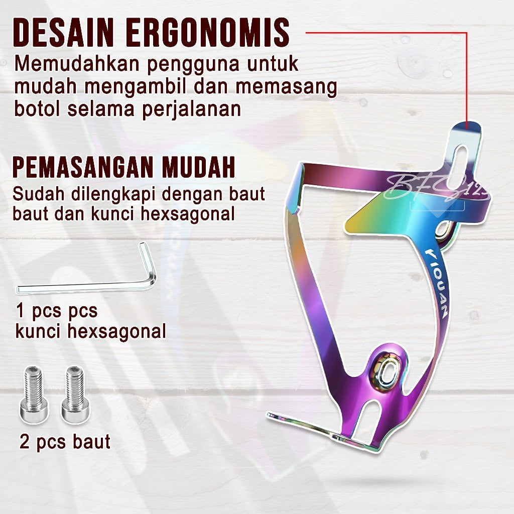 Bottle Cage Aluminium Aloy Rainbow Tempat Botol Minum Motor Sepeda Bottle Holder Bike Bicycle Free 2 Pcs Baut