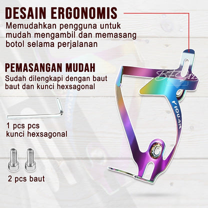 Bottle Cage Aluminium Aloy Rainbow Tempat Botol Minum Motor Sepeda Bottle Holder Bike Bicycle Free 2 Pcs Baut