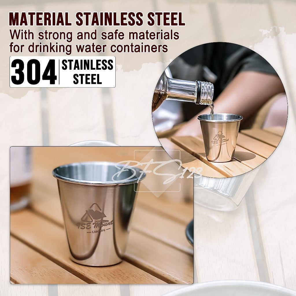 4 Pcs Gelas Sloki Stainless 304 Camping Outdoor 80 ml ISE Mount Plus Storage Bag