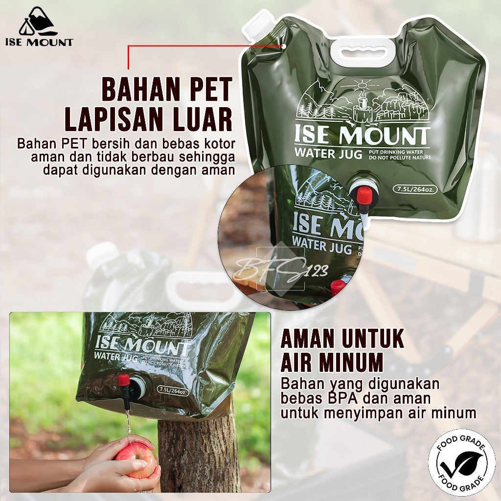 Water BAG Kantong Air Minum Lipat Tempat Air Minum Camping Hiking 7,5 Liter Ise Mount