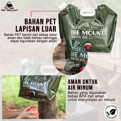 Water BAG Kantong Air Minum Lipat Tempat Air Minum Camping Hiking 7,5 Liter Ise Mount