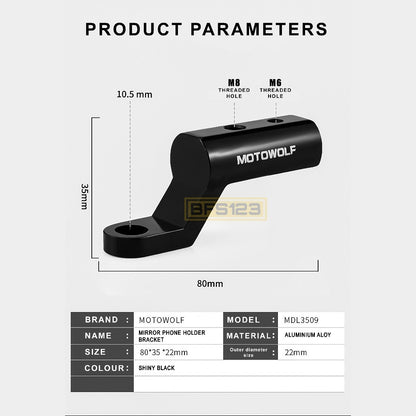 MOTOWOLF Bracket Spion Original Lampu Senter Holder HP Aluminium Aloy