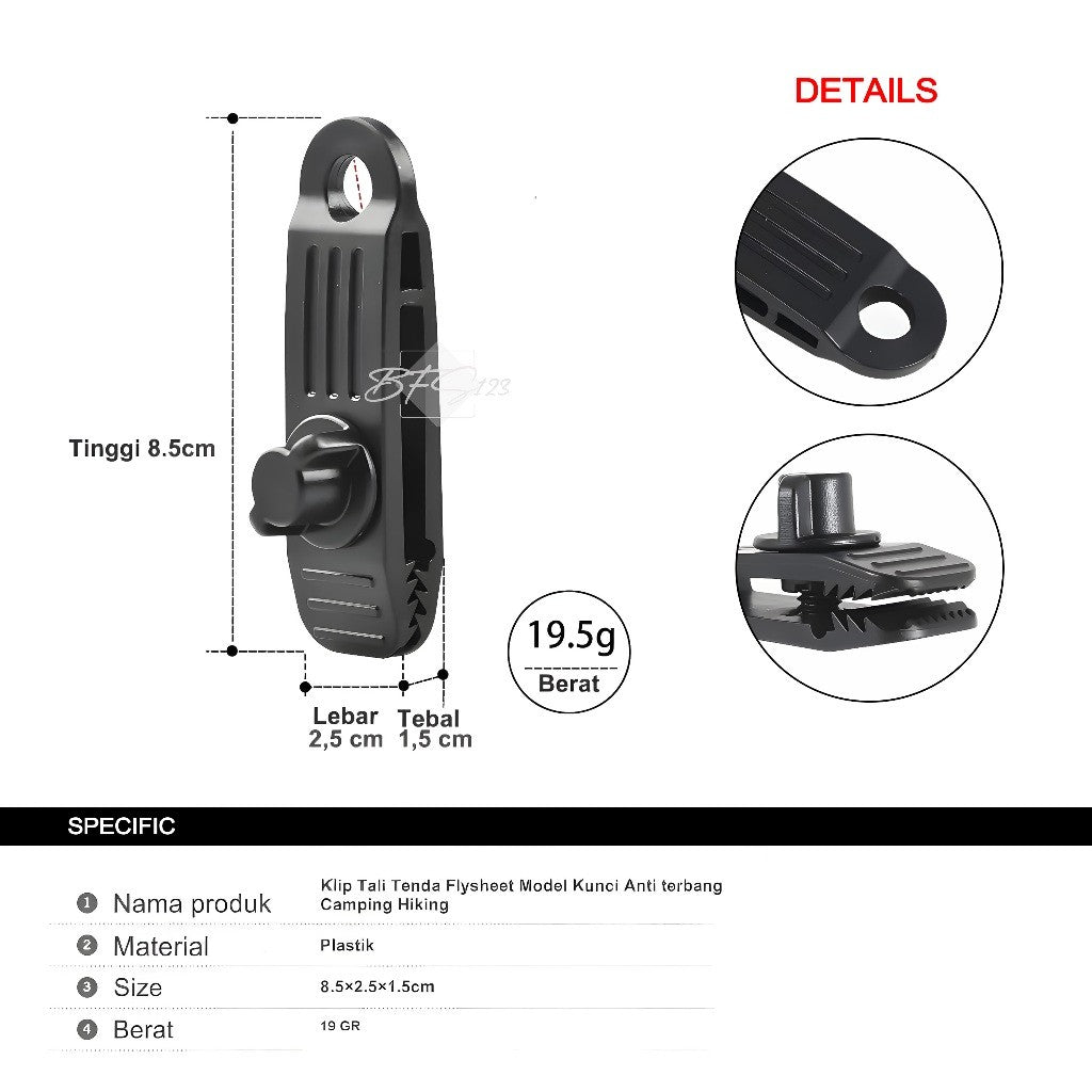 Klip Tali Tenda Flysheet Model Kunci Pengencang Safety Anti terbang Camping Hiking