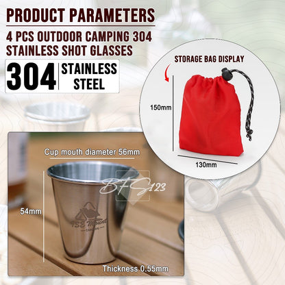 4 Pcs Gelas Sloki Stainless 304 Camping Outdoor 80 ml ISE Mount Plus Storage Bag