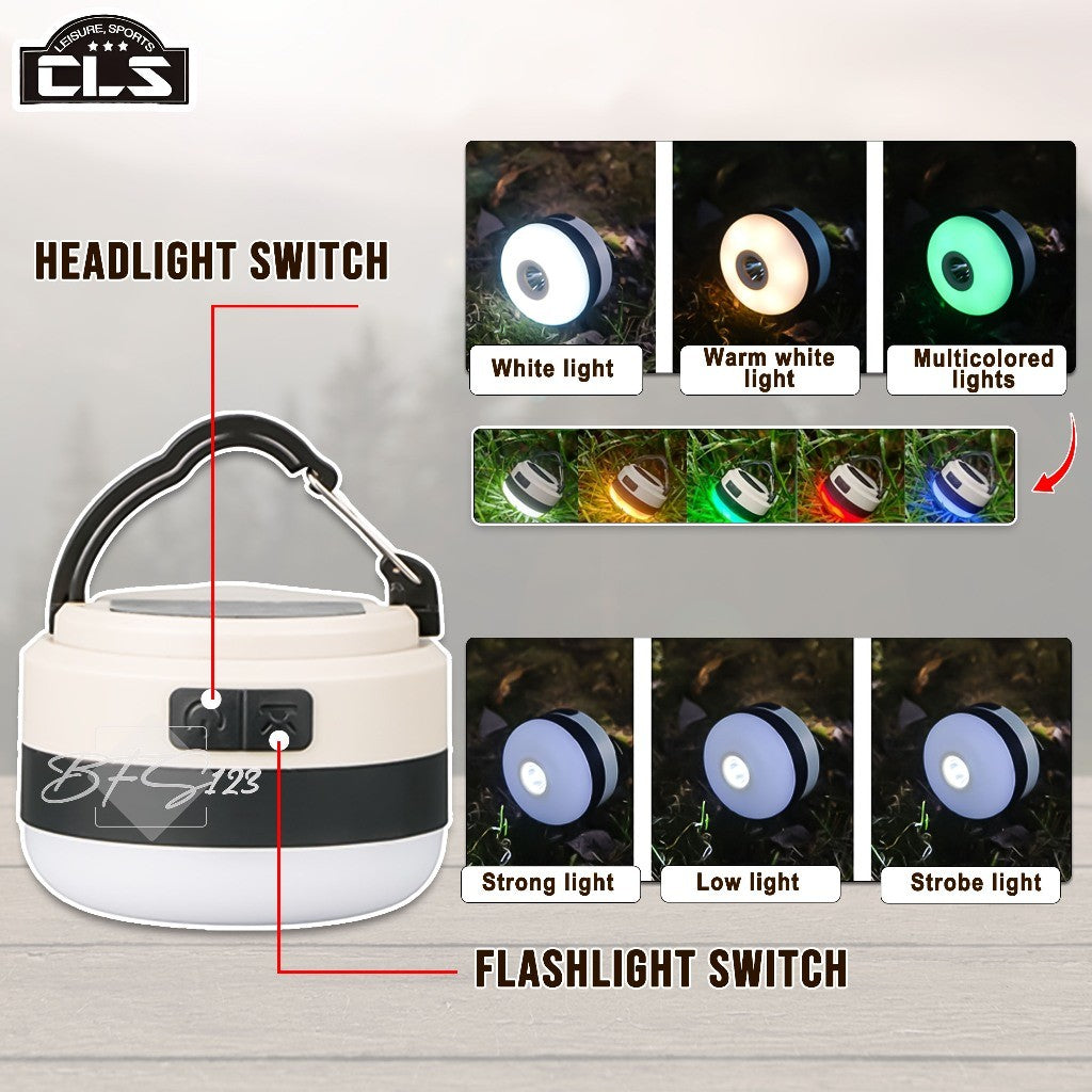 Lampu Tenda Gantung Senter LED IPX4 Waterproof Multicolour Light Rechargeable Type-C 1200 mAh CLS