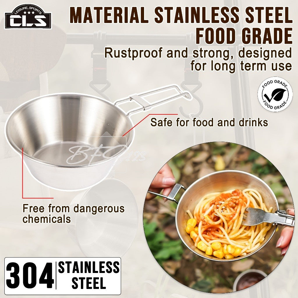Mangkok Stainless 304 Gagang Lipat Kapasitas 300 ml Camping Outdoor Plus Storage BAG