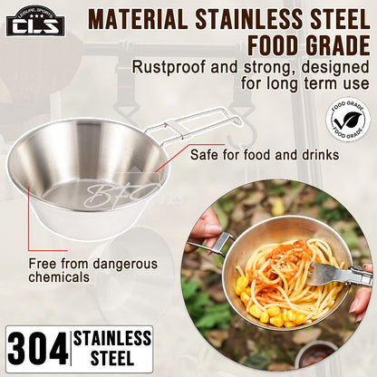 Mangkok Stainless 304 Gagang Lipat Kapasitas 300 ml Camping Outdoor Plus Storage BAG