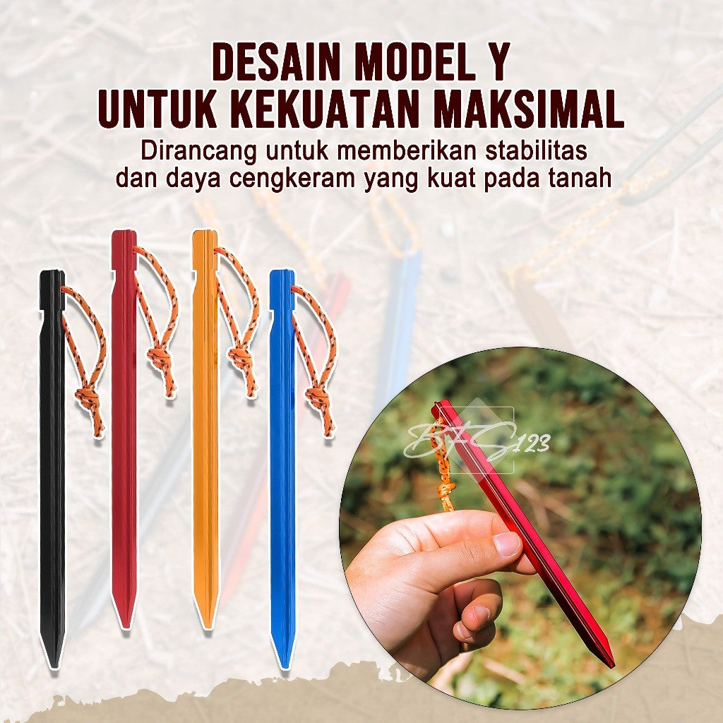 Pasak Tenda Aluminium Ultralight Model Y 18 Cm Plus Tali Prusik Camping Hiking Outdoor