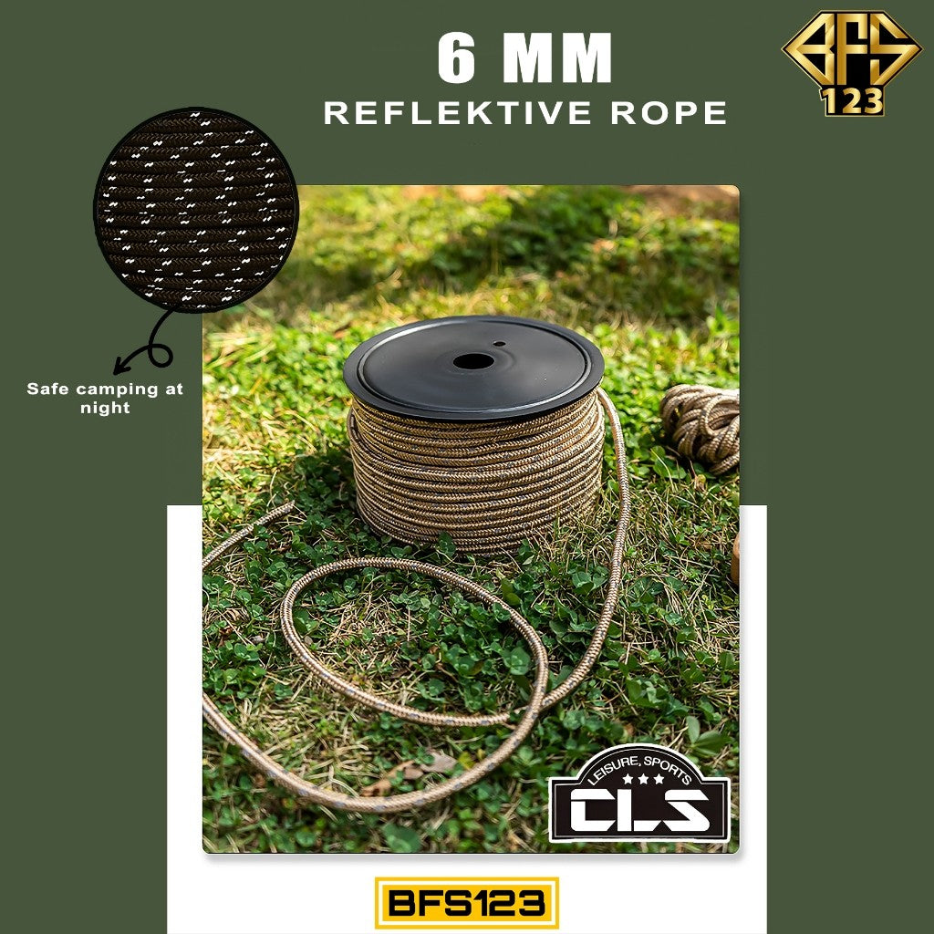 Tali Prusik Reflektif 6 mm Warna Khaki Tali Tenda Anti Angin Reflektive Rope CLS