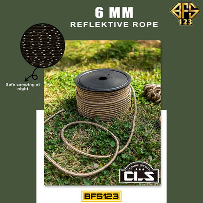 Tali Prusik Reflektif 6 mm Warna Khaki Tali Tenda Anti Angin Reflektive Rope CLS