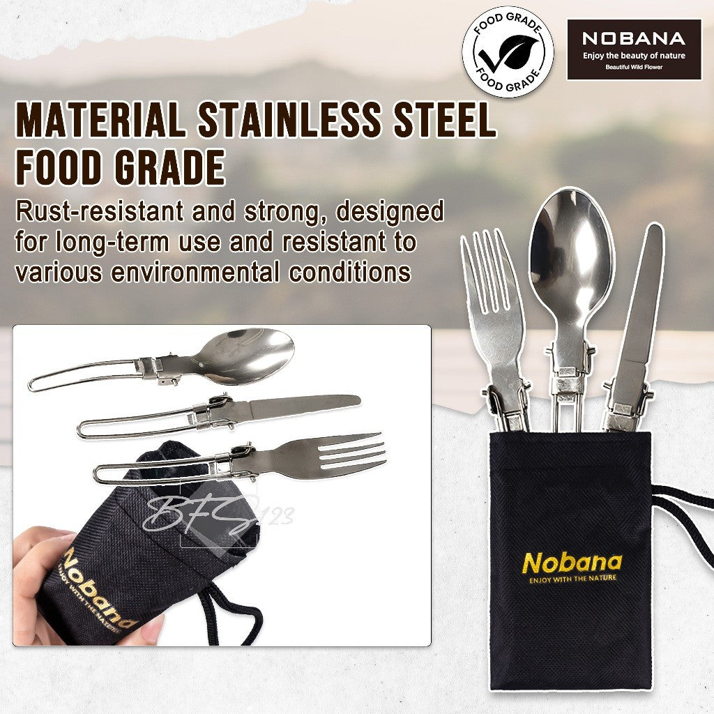 Sendok Garpu Pisau Lipat Stainless Steel Plus Oxford Cloth Storage BAG Nobana