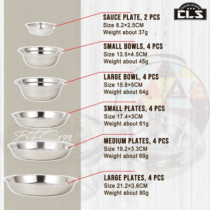 Paket Piring Mangkok Tableware Set 22 in 1 Cookware Set Camping SUS 304 Plus Storage Bag Merk CLS