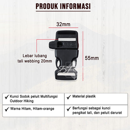 Kunci Sodok Whistle 2 Cm Multifungsi Outdoor Hiking Buckle Plastik