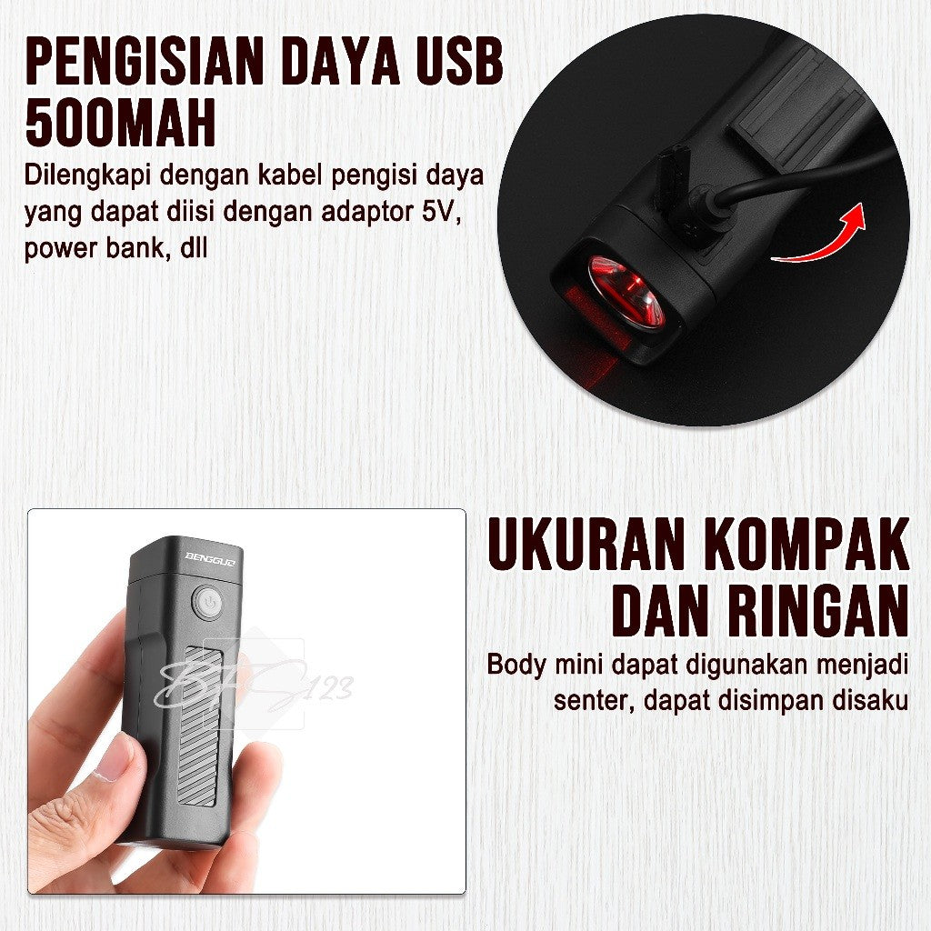 Lampu Depan Sepeda LED BG-2257 Waterproof 100 Lumens Battery Charge Isi Ulang 500 mAh