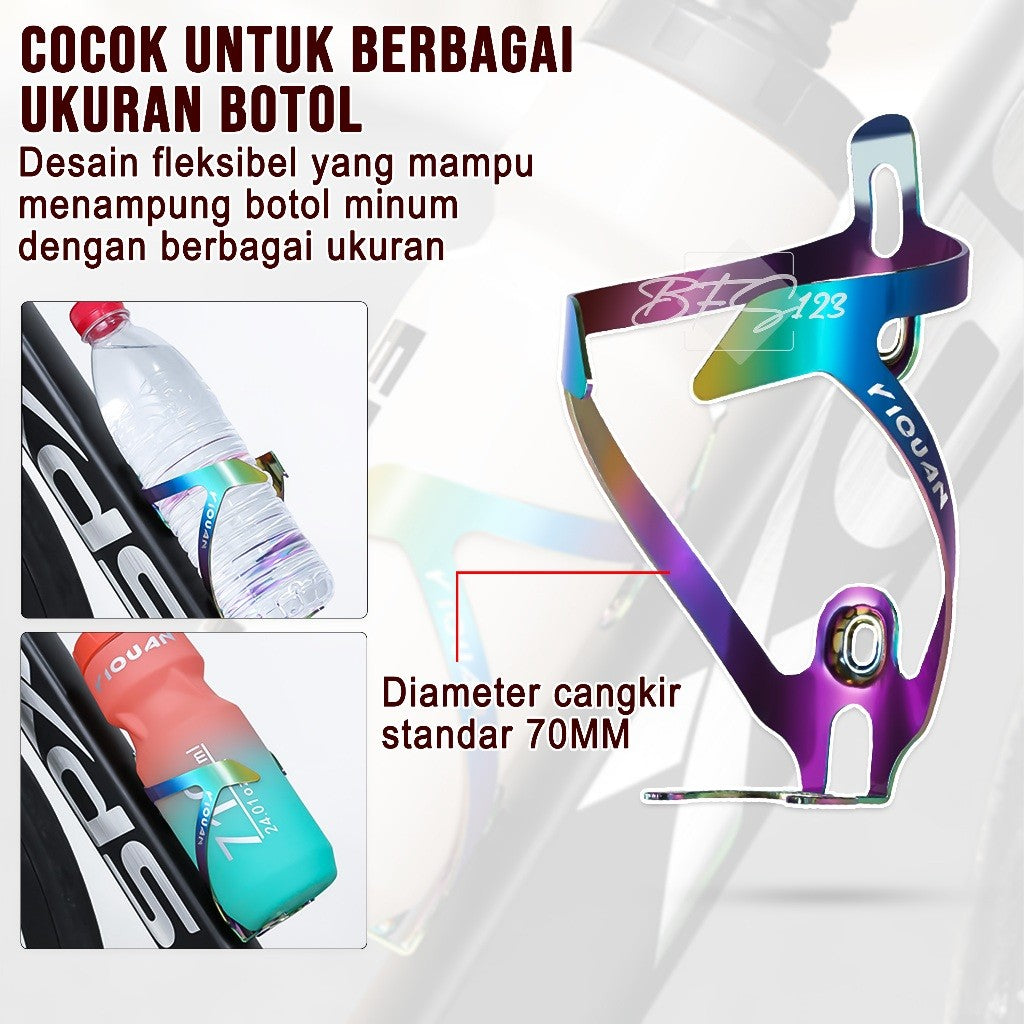Bottle Cage Aluminium Aloy Rainbow Tempat Botol Minum Motor Sepeda Bottle Holder Bike Bicycle Free 2 Pcs Baut