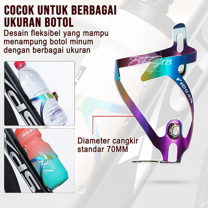 Bottle Cage Aluminium Aloy Rainbow Tempat Botol Minum Motor Sepeda Bottle Holder Bike Bicycle Free 2 Pcs Baut