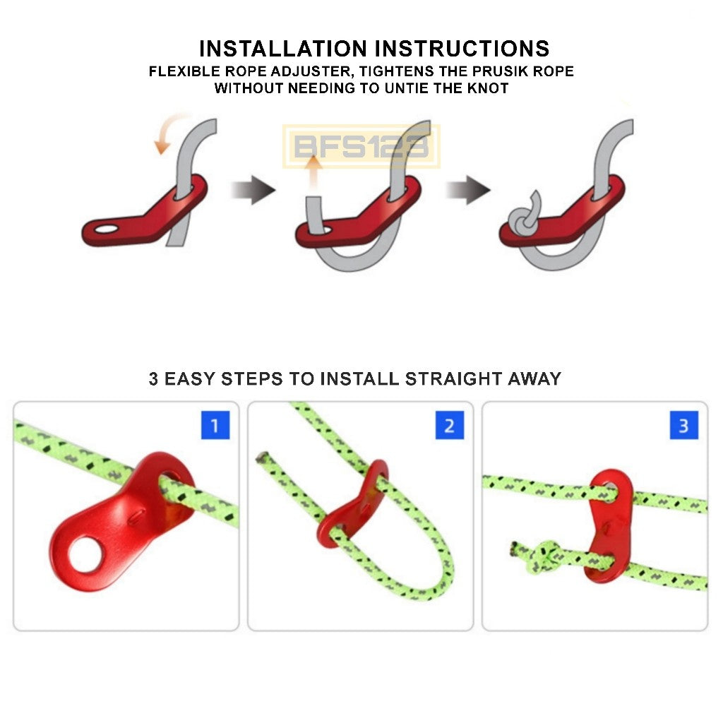 Buckle Pengencang Tali Prusik Tenda Adjustable Dua Mata Aluminium Aloy