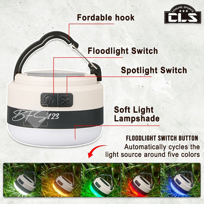 Lampu Tenda Gantung Senter LED IPX4 Waterproof Multicolour Light Rechargeable Type-C 1200 mAh CLS
