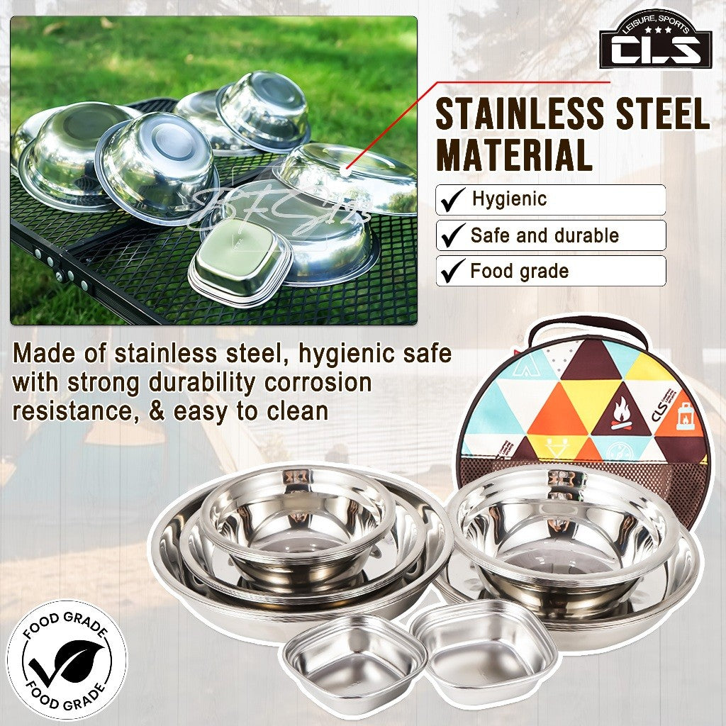 Paket Piring Mangkok Tableware Set 22 in 1 Cookware Set Camping SUS 304 Plus Storage Bag Merk CLS