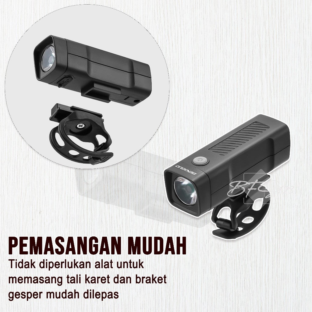 Lampu Depan Sepeda LED BG-2257 Waterproof 100 Lumens Battery Charge Isi Ulang 500 mAh