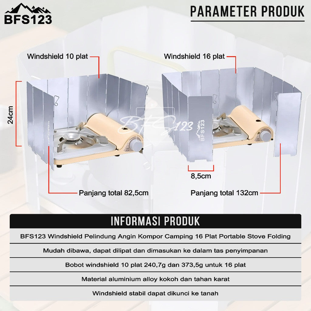 BFS123 Windshield Pelindung Angin Kompor Camping 10 Plat 16 Plat Portable Stove Folding Windshield