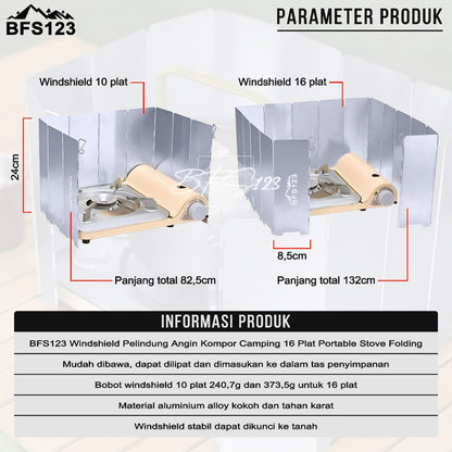 BFS123 Windshield Pelindung Angin Kompor Camping 10 Plat 16 Plat Portable Stove Folding Windshield