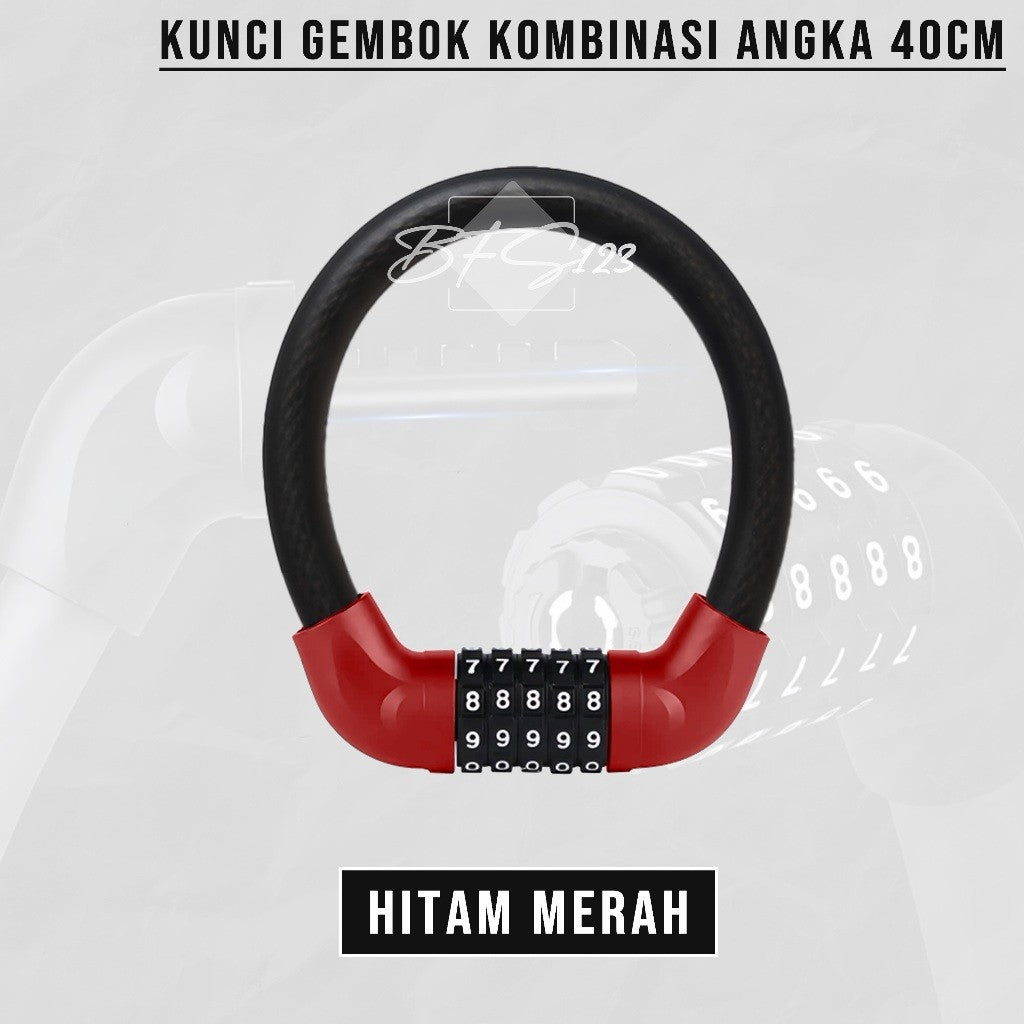 Kunci Gembok Motor Sepeda Kawat Baja 10 mm Lock Waterproof 5 Digit Password 40 Cm
