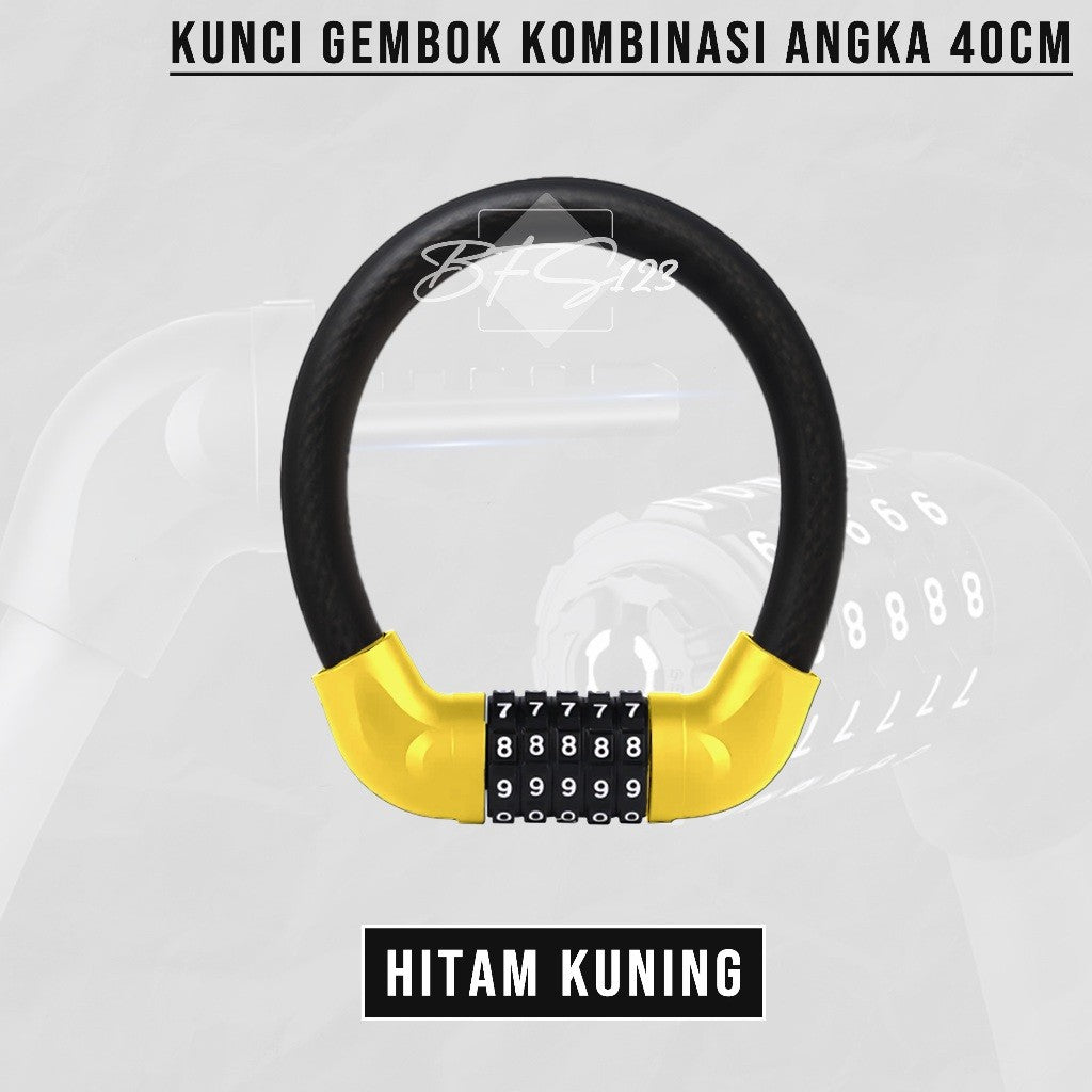 Kunci Gembok Motor Sepeda Kawat Baja 10 mm Lock Waterproof 5 Digit Password 40 Cm