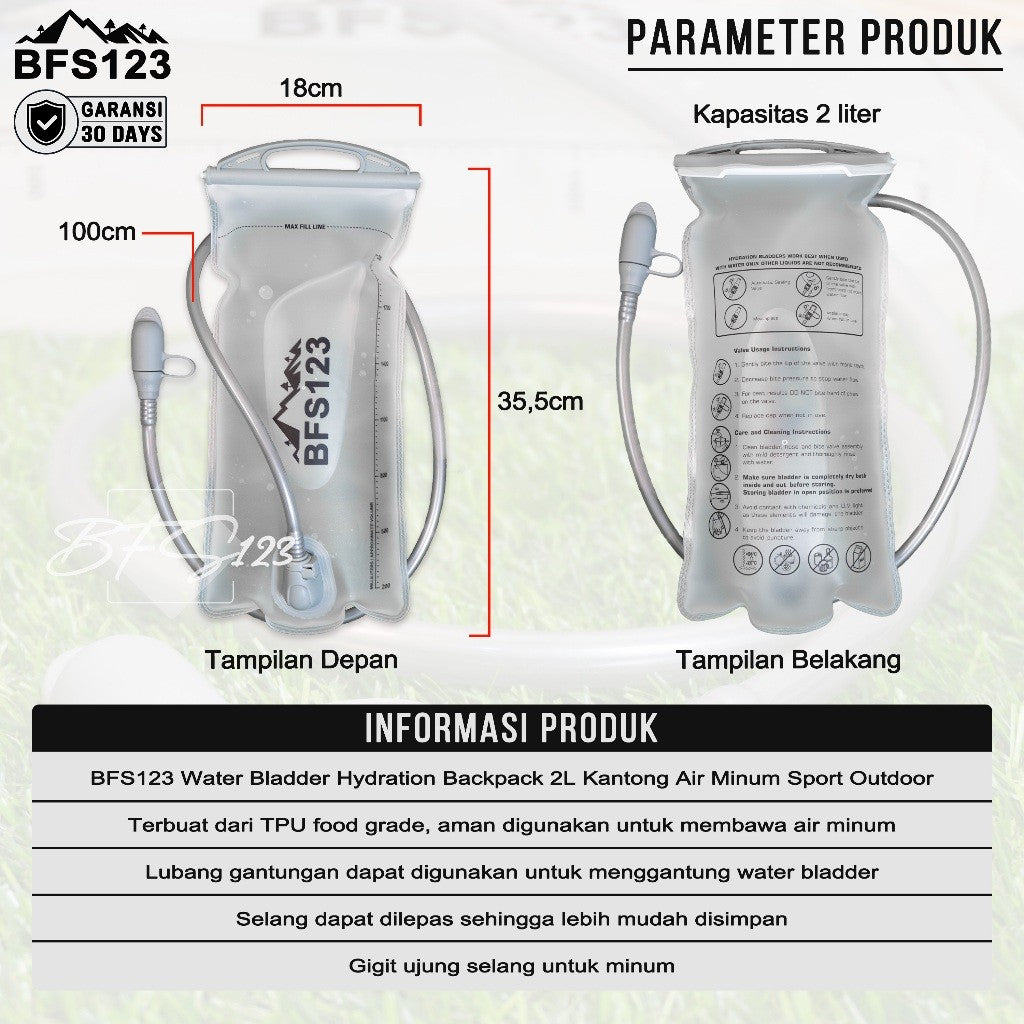 BFS123 Water Bladder Hydration Backpack 2L Kantong Air Minum Sport Outdoor