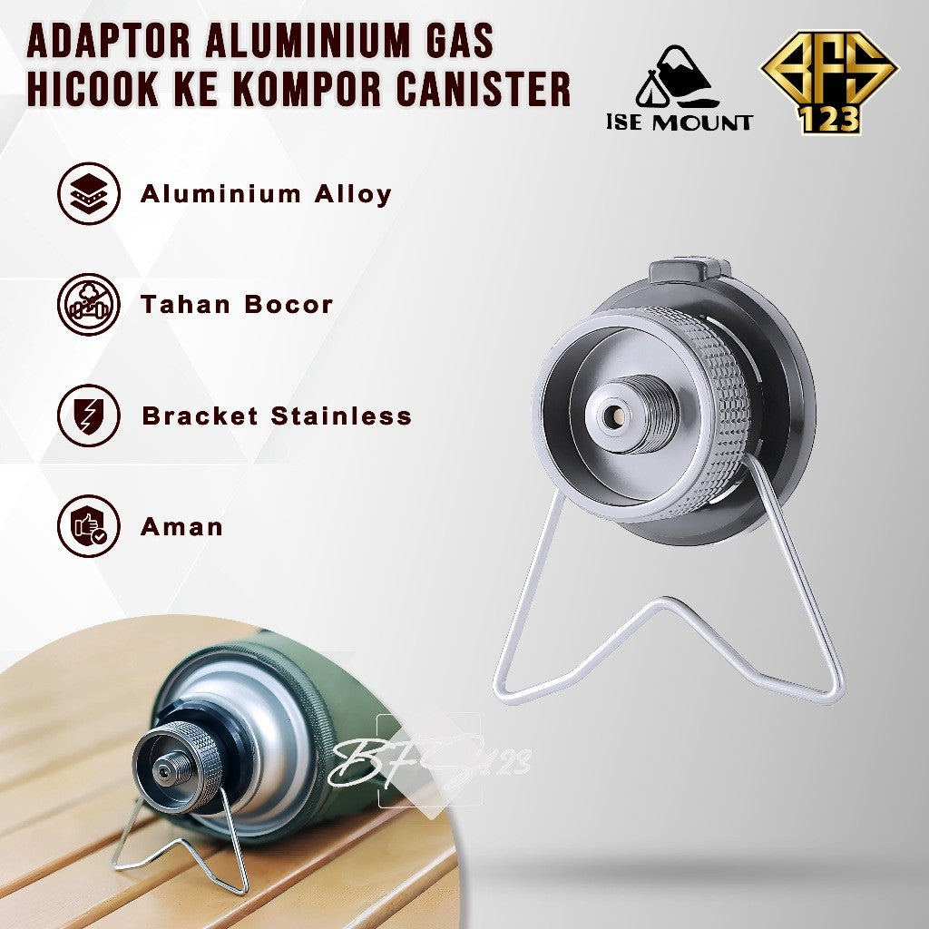 ISE Mount Adaptor Nozzle Tabung Gas Butane Adapter Bracket Gas Hicook Aluminium Aloy Bracket Stainless