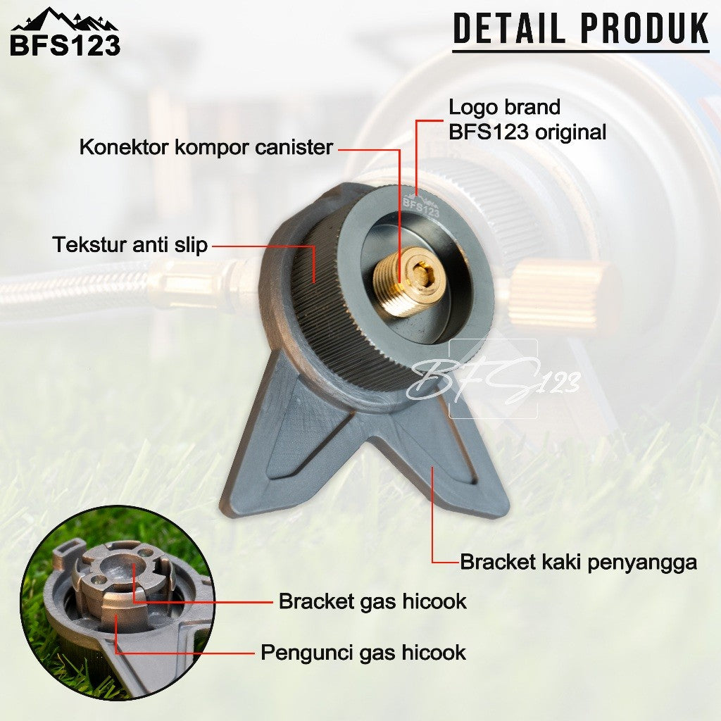 BFS123 Adaptor Konverter Gas Canister ke Gas Hicook Stand kaki Bracket Nozzle Kompor Alumunium Alloy