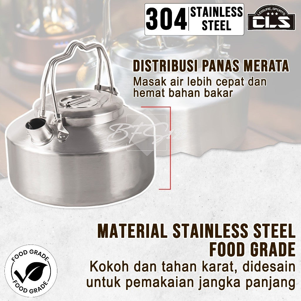 Teko Camping 1 Liter Kettle Camping Teapot Stainless Steel 304 Two Handle CLS