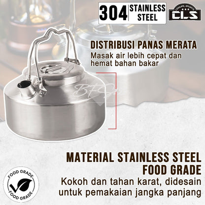 Teko Camping 1 Liter Kettle Camping Teapot Stainless Steel 304 Two Handle CLS