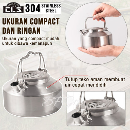 Teko Camping 1 Liter Kettle Camping Teapot Stainless Steel 304 Two Handle CLS