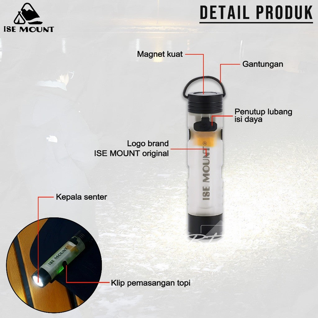 ISE Mount Senter Saku Mini 350 Lumenns LED Flashlight Magnet Klip Type-C Glow In The Dark
