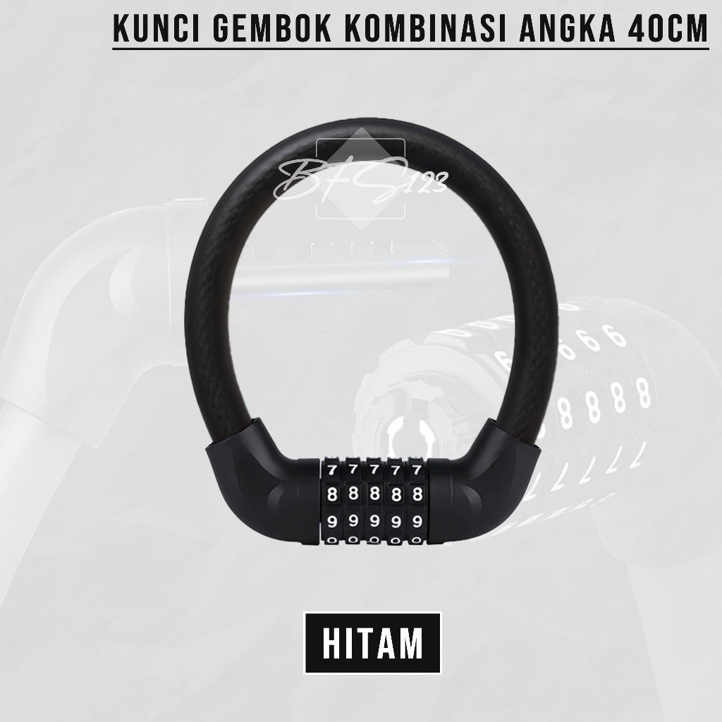 Kunci Gembok Motor Sepeda Kawat Baja 10 mm Lock Waterproof 5 Digit Password 40 Cm