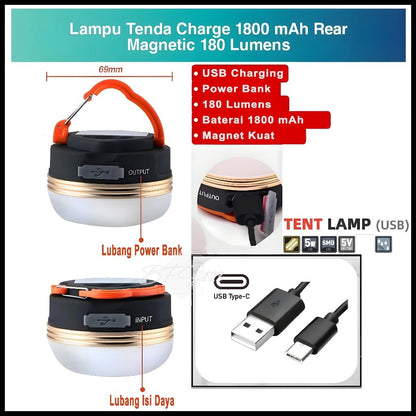 Lampu Tenda Led Rechargeable Hook Carabiner Magnet