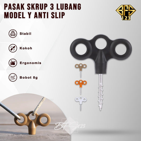 Pasak Skrup Pengait Tali Tenda Tali Prusik 3 Lubang Model Y Anti Slip