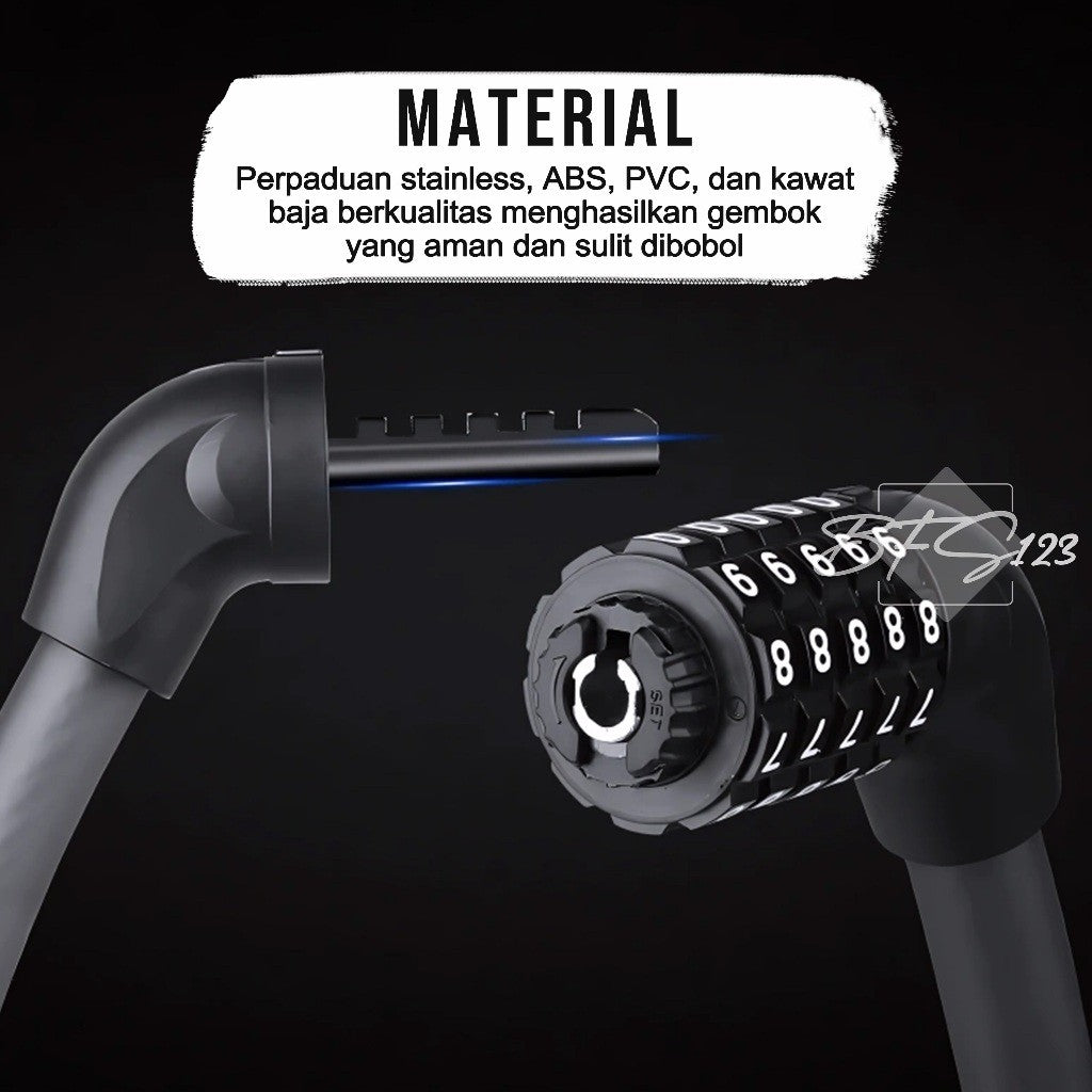 Kunci Gembok Motor Sepeda Kawat Baja 10 mm Lock Waterproof 5 Digit Password 40 Cm