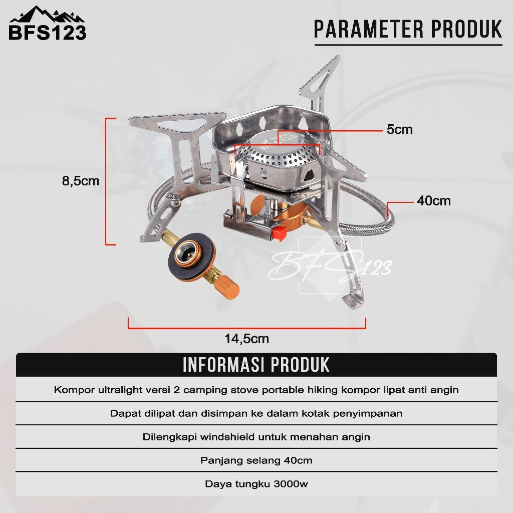 BFS123 Kompor Ultralight Versi 2 Camping Stove Portable Hiking Kompor Lipat Anti Angin Wind Cover
