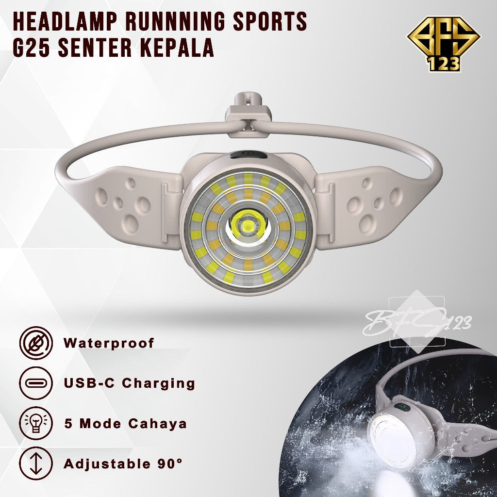 Headlamp Running Sport 800 Lumens G25 Senter Kepala Hiking Outdoor Rechargeable Type-C
