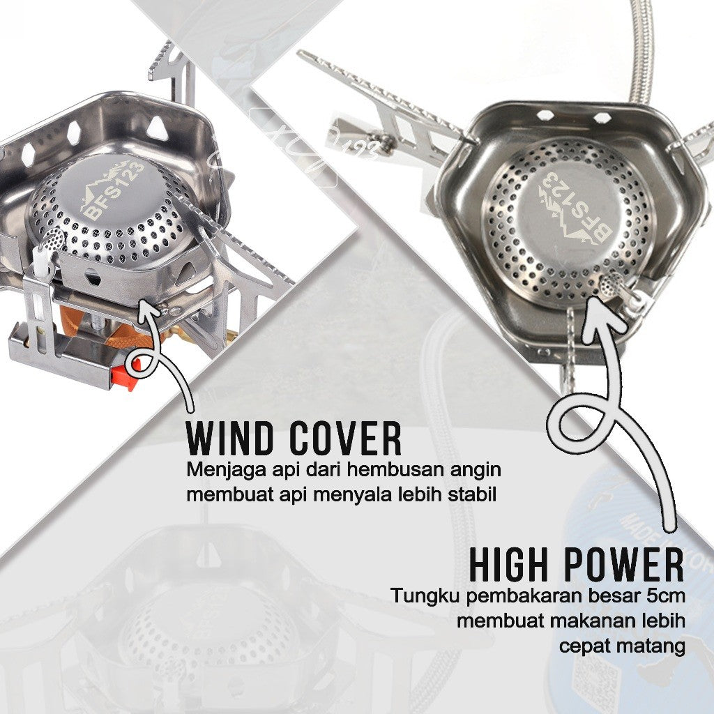 BFS123 Kompor Ultralight Versi 2 Camping Stove Portable Hiking Kompor Lipat Anti Angin Wind Cover