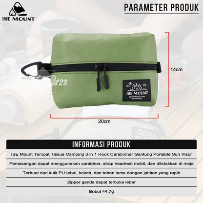 ISE Mount Tempat Tissue Camping 3 in 1 Hook Carabinner Gantung Portable Sun Visor
