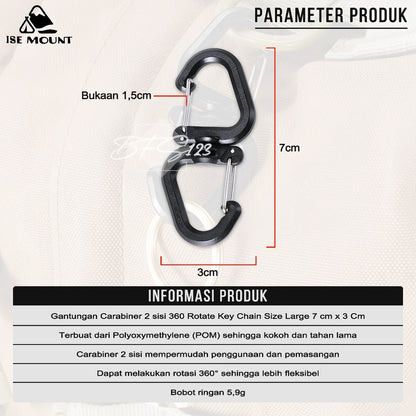 Gantungan Carabiner 2 sisi 360 Rotate Key Chain Size Large 7 cm x 3 Cm