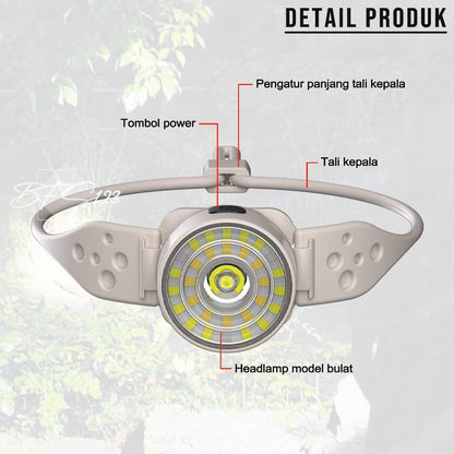 Headlamp Running Sport 800 Lumens G25 Senter Kepala Hiking Outdoor Rechargeable Type-C