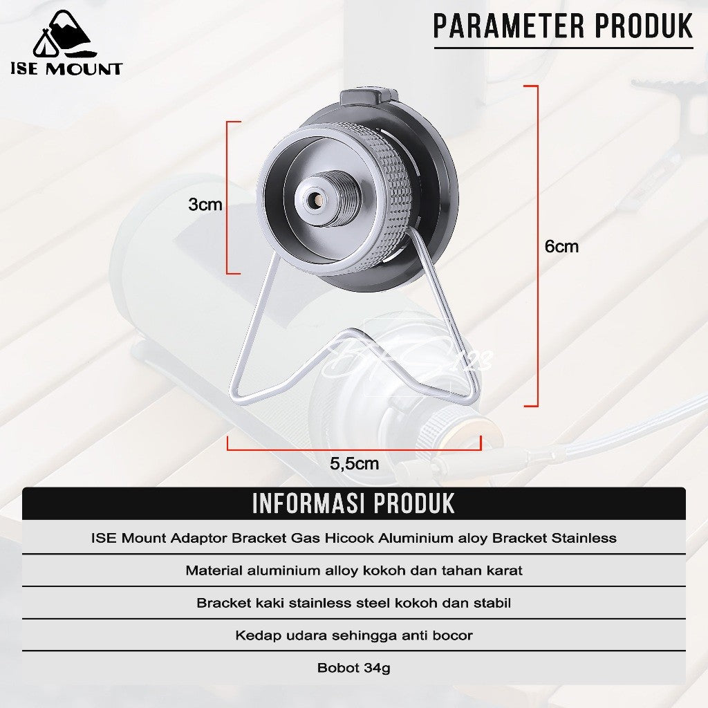 ISE Mount Adaptor Nozzle Tabung Gas Butane Adapter Bracket Gas Hicook Aluminium Aloy Bracket Stainless