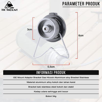 ISE Mount Adaptor Nozzle Tabung Gas Butane Adapter Bracket Gas Hicook Aluminium Aloy Bracket Stainless