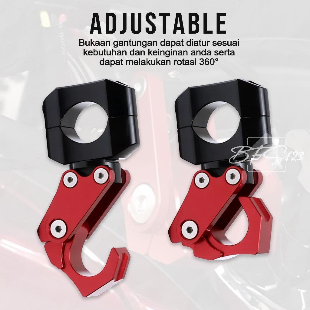 Gantungan Hook Barang Motor Stang PCX Scoopy Model Lipat CNC Alumunium Aloy Cantolan Barang Motor Stang