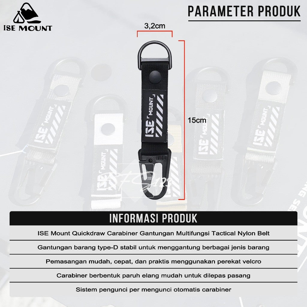 Gantungan Keychain Gesper Gantung Tactical Nylon Belt Backpack Hanging Buckle Quickdraw Carabiner ISE MOUNT