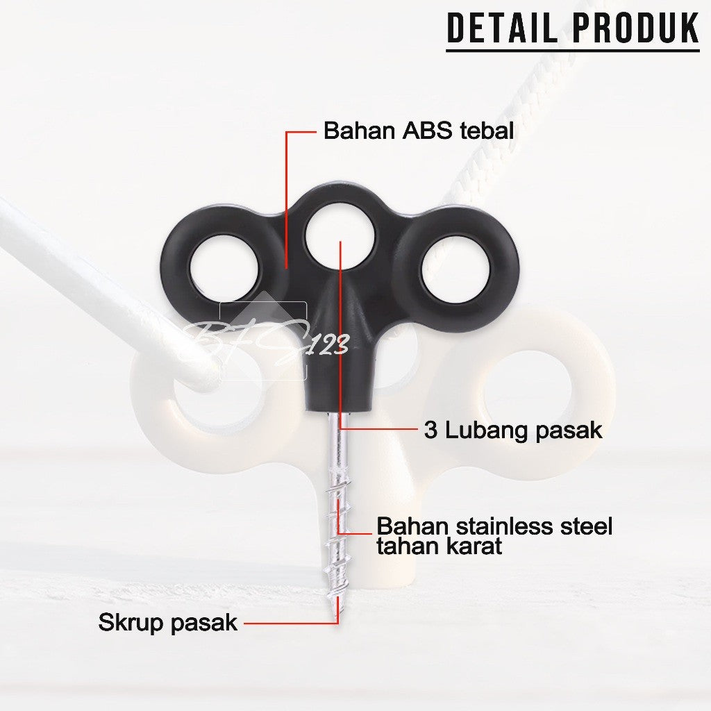 Pasak Skrup Pengait Tali Tenda Tali Prusik 3 Lubang Model Y Anti Slip